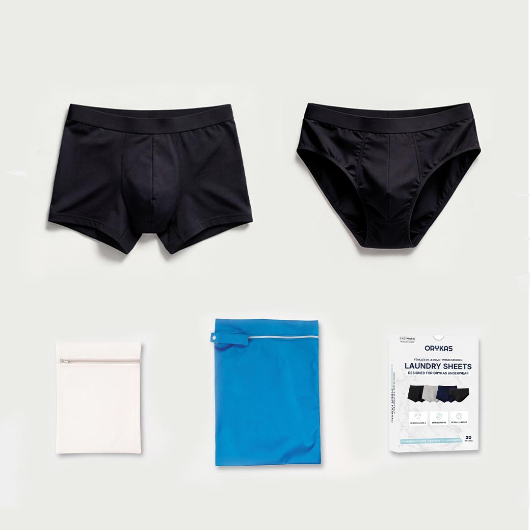 Pack Découverte Orykas, sélection de sous-vêtements incontinence homme en fibre de bambou lavables et confortables