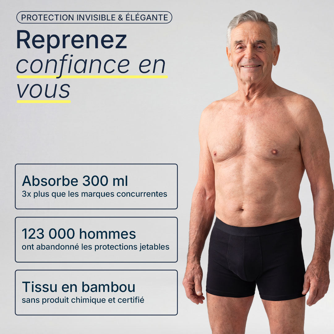 Boxer d'incontinence lavable pour homme