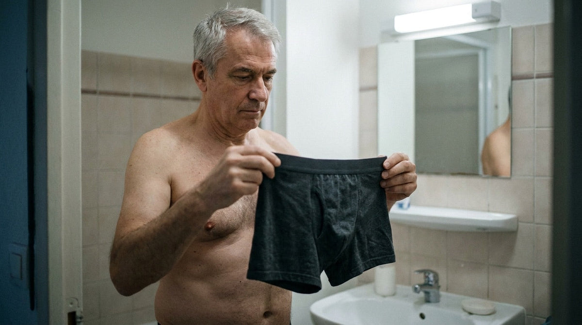 Homme avec protection absorbante — protection jetable incontinence homme | Orykas