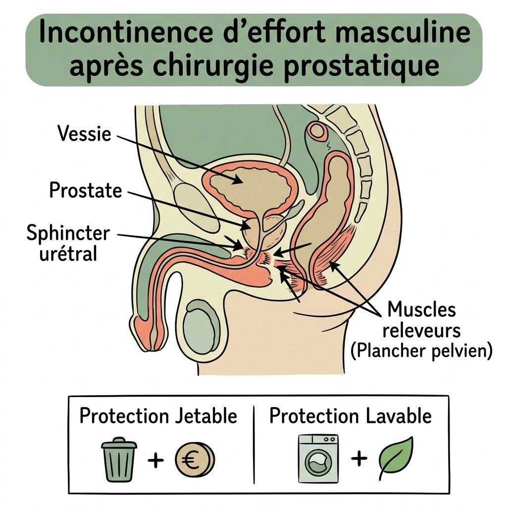 Schéma anatomique plancher pelvien masculin — incontinence effort homme | Orykas