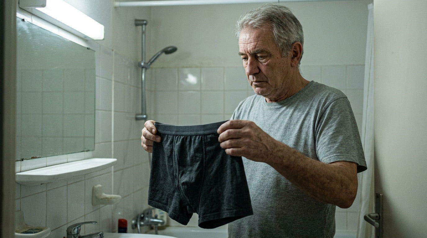 Homme avec protection absorbante — fuites urinaires gestes quotidien homme | Orykas