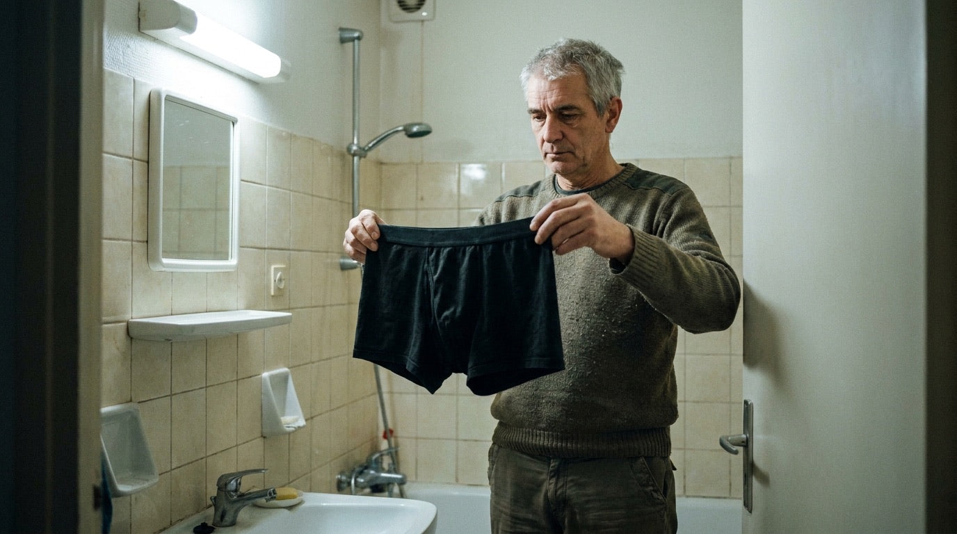 Homme avec protection absorbante — gouttes retardataires homme | Orykas