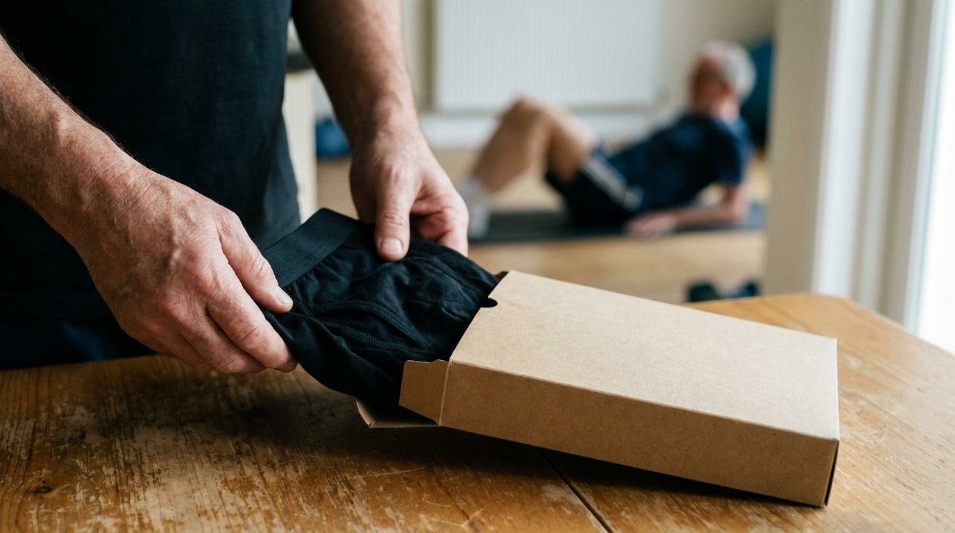 Homme avec protection absorbante — exercices périnée homme 65 ans salle sport | Orykas