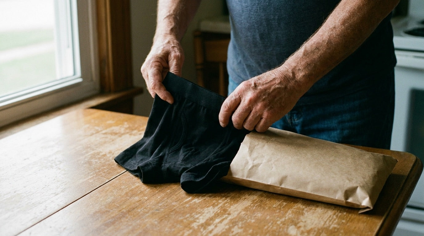 Homme avec protection absorbante — témoignage incontinence homme dignité | Orykas