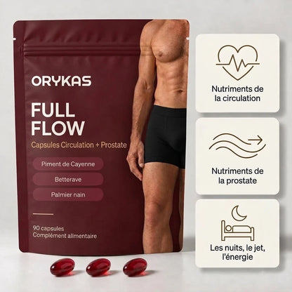 Orykas Full Flow Homme, capsules circulation et prostate, 90 capsules