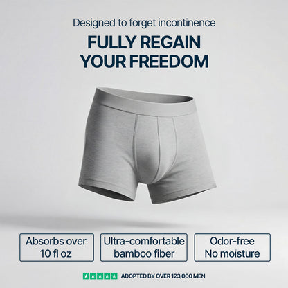 Boxer gris homme Orykas vue détaillée, fibre de bambou douce, protection fuites urinaires lavable et confortable