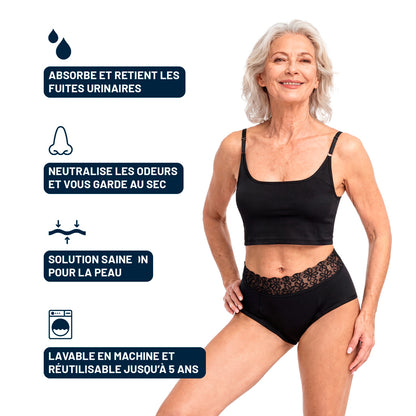 Culotte fuite urinaire en dentelle haute