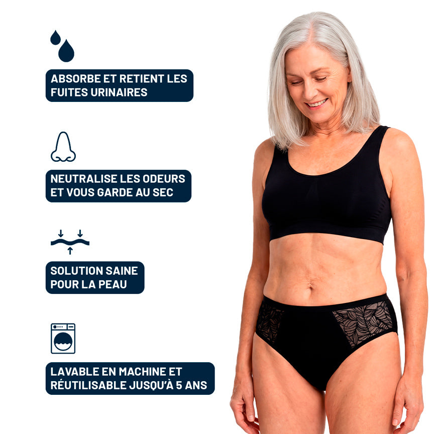 Culotte fuite urinaire en dentelle latérale