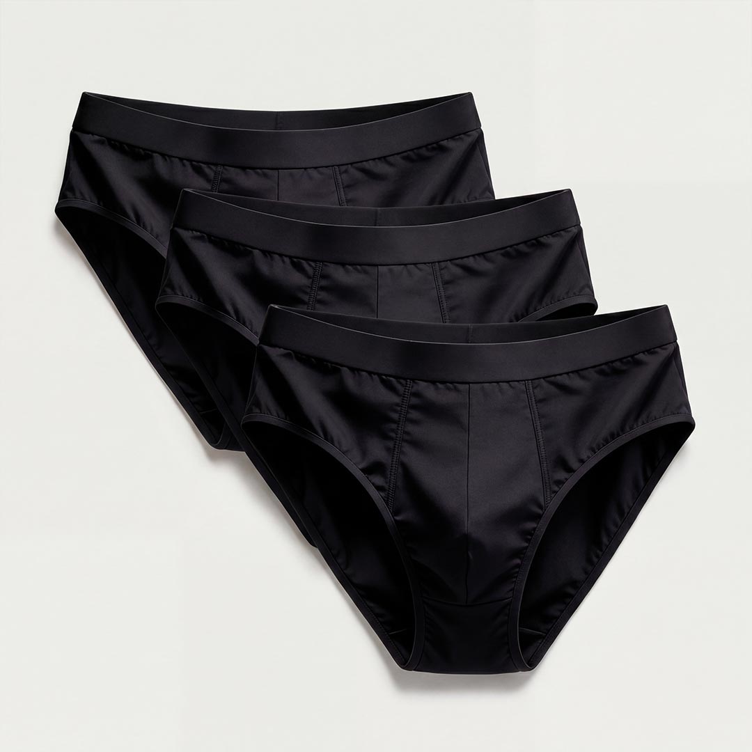 Pack de 3 slips homme noirs en fibre de bambou, sous-vêtement incontinence ultra absorbant et lavable contre les fuites urinaires