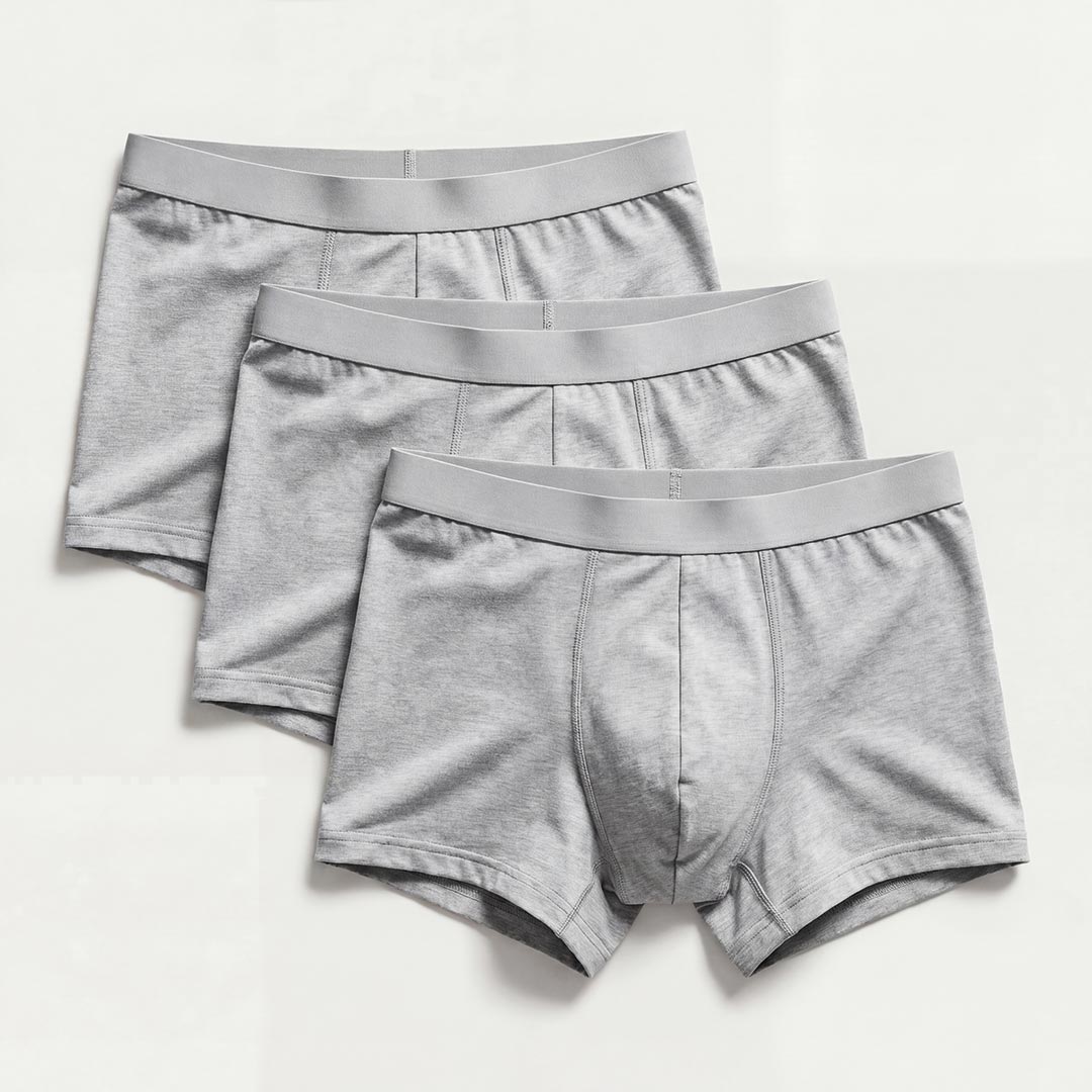 Lot de 3 boxers gris chinés en fibre de bambou, sous-vêtement incontinence homme ultra absorbant et lavable